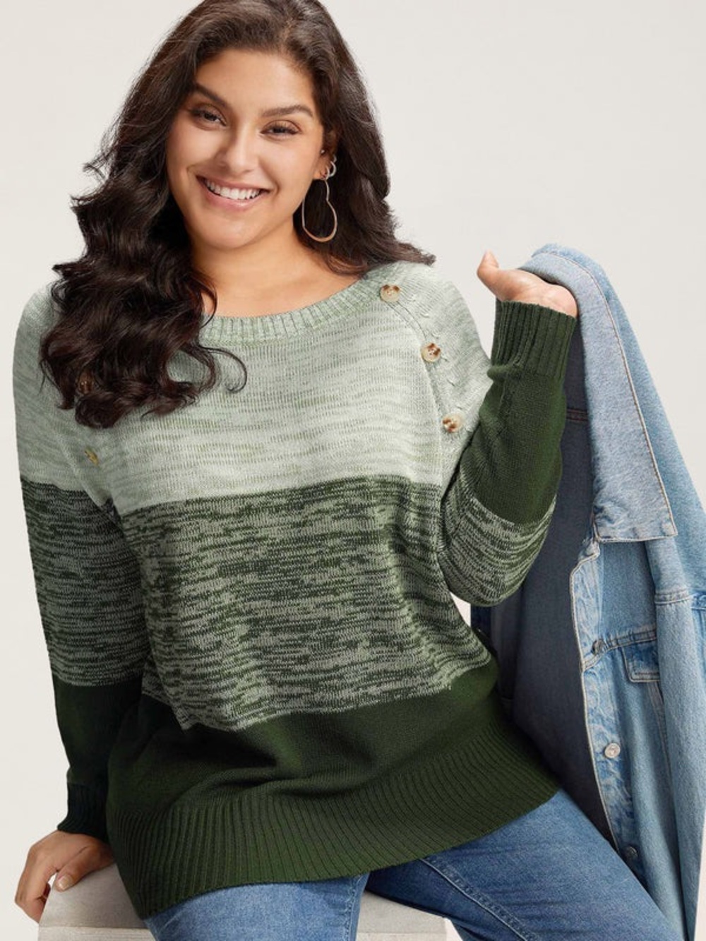 NWT Bloomchic Colorblock Contrast Heather Button Detail Pullover Sweater Size 12